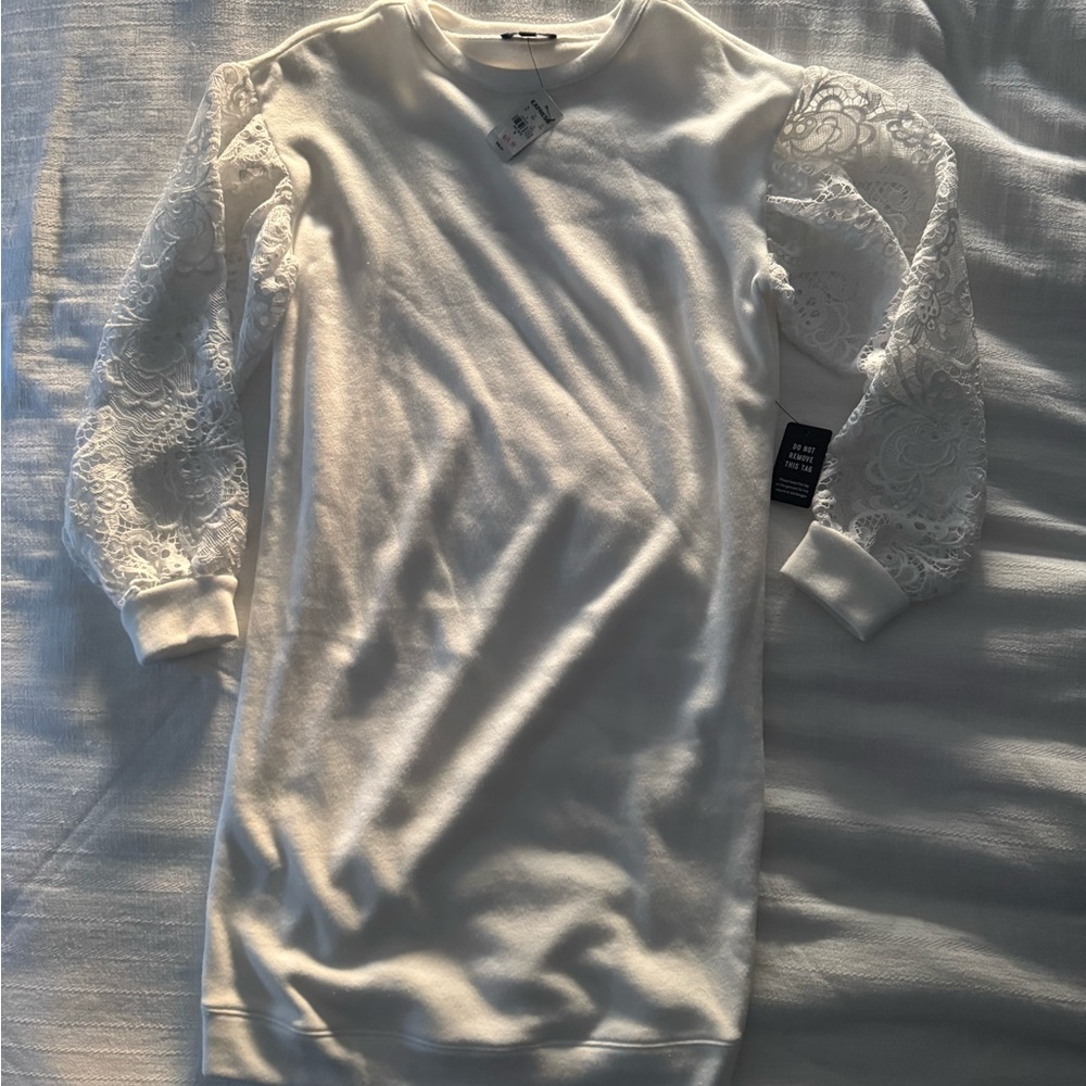 White Lace Sleeve Dress
